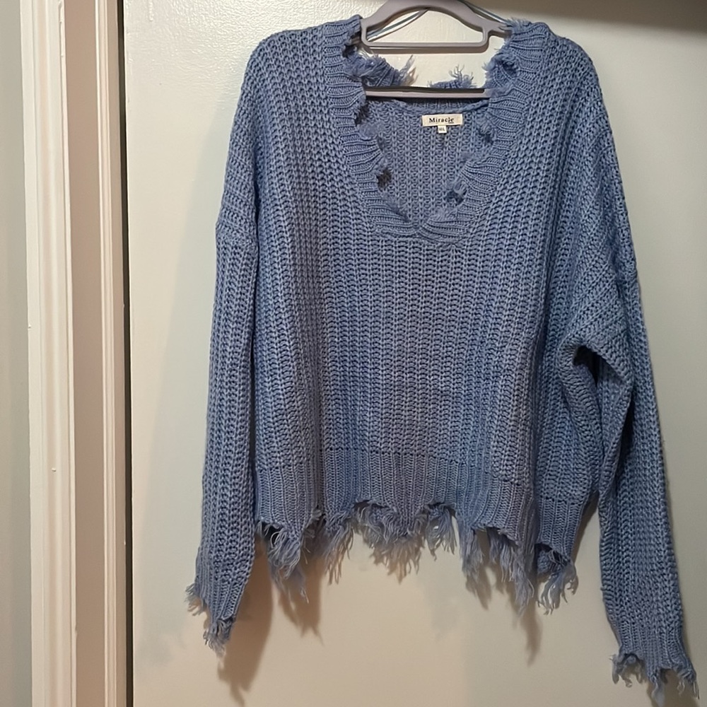 Miracle periwinkle sweater with raw edges